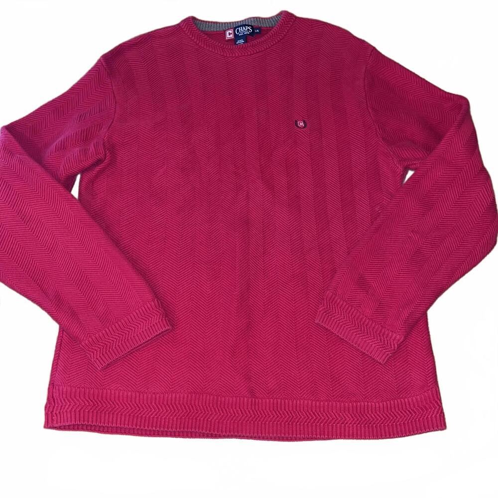Chaps Red Cable Knit Sweater Men's Large Grandpa Fisherman Tomato Cotton